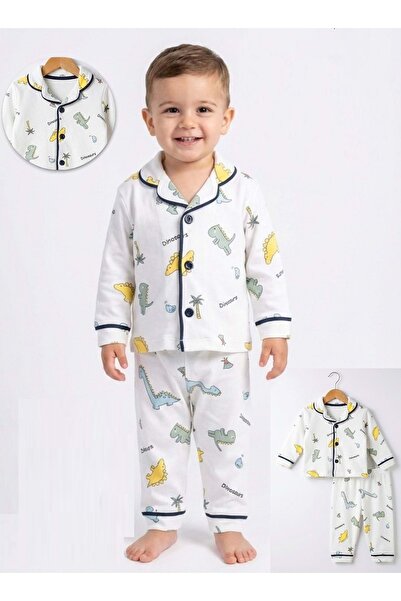 RYZE ÇOCUK Dino Baby Boy Pajama Set Ecru