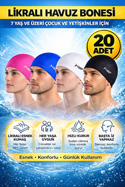 Liggo 20 броя еластични шапки за плуване на едро Шапки за басейн Шапки за мор...