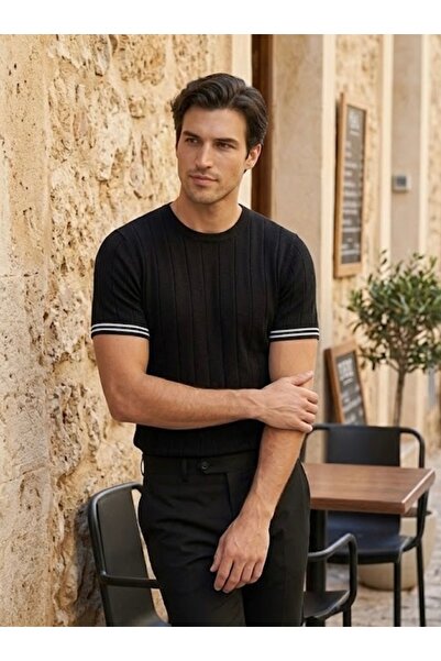 Valiberta Dale Striped Cuff Crew Neck Slim Knitwear Knitted Regular Fit Men's...