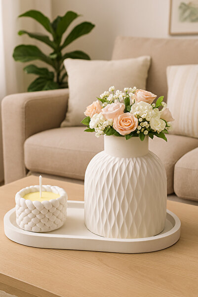 BYRM Örgü Mumluk ve Dokulu Vazo Dekoratif Set (ÇIÇEK DAHİL DEĞİLDİR)