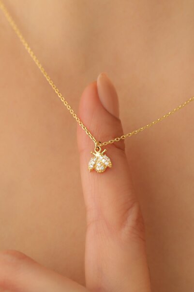 Nox Jewelry 14 Ayar Mikron Altın Kaplama Taşlı Uğur Böceği Gümüş Kolye – Mini...