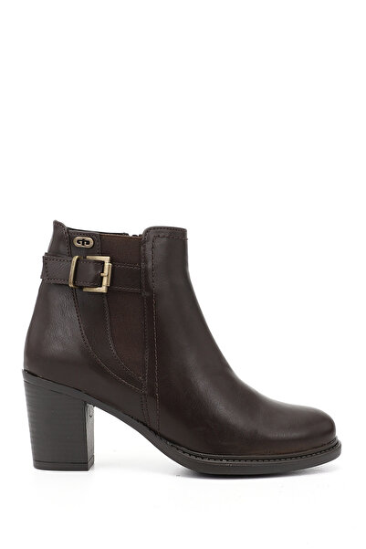 GÖNDERİ(R) Women's Brown Antique Zippered Thick Heeled Buckle Boots