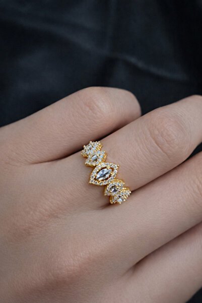 LooRen Butik خاتم نسائي ذهبي اللون مقاوم للصدأ مرصع بـ 5 أحجار LRN014