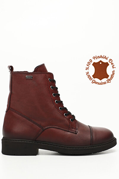 GÖNDERİ(R) Burgunderfarbene Floater-Stiefel aus echtem Leder mit Reißverschlu...