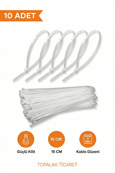 TOPALAKTİCARET 10 Adet Beyaz Kablo Bağı 3.6 x 150 mm - Dayanıklı Cırt Kelepçe...