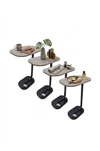 TREND WILL 4-piece set - Modern coffee table | C-shaped side table with woode...