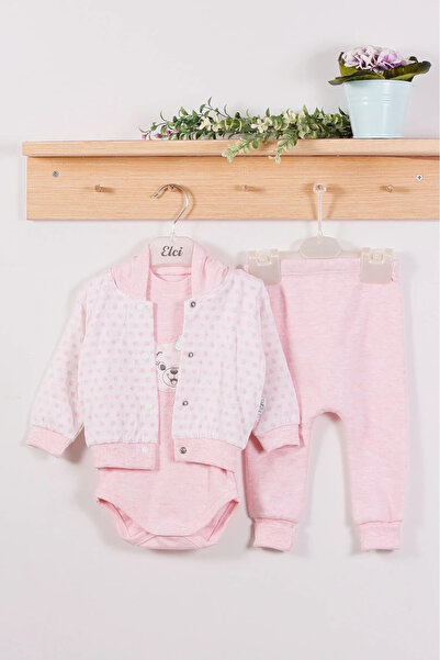 Generic Brand 100% Cotton 3-Piece Baby Girl Set with Point Patterned Hood