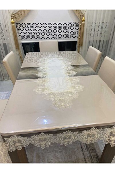 Altın Çeyiz Tekstil Çınarlı Runner'lı Şeffaf Masa Örtüsü Pvc