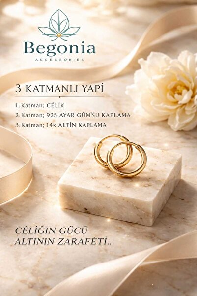 Öte Beri Öteberi 925 Ayar Gold Gümüş Unisex Antialerjik 1 Çift Halka Küpe Set