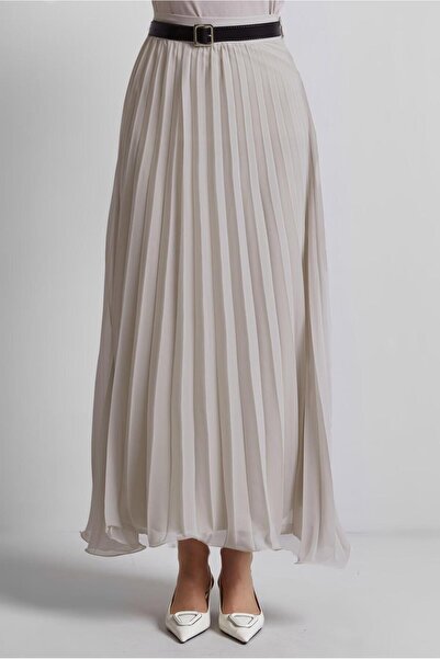 TRENDTESETTÜR KADIN BEJ (TAŞ) KEMERLİ PİLİSELİ ETEK T 2026