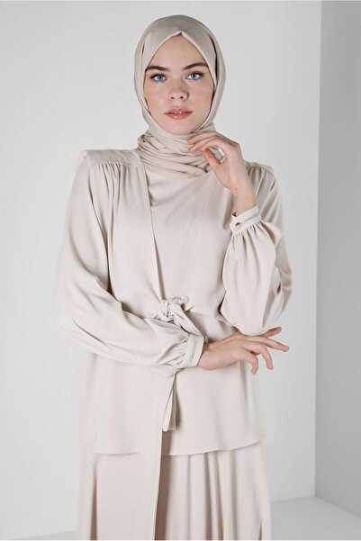 Alvina طقم تنورة مزدوجة بتفاصيل ربط من حشوة كتف قطع 42519