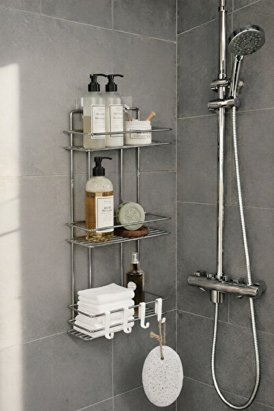 Sas Haus Raft de baie adeziv cromat cu 3 niveluri, organizator pentru șampon ...