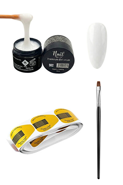 Nail Master Protez Tırnak Jeli 15ml 902 (BEYAZ) Jel Fırçası 20li Şablon