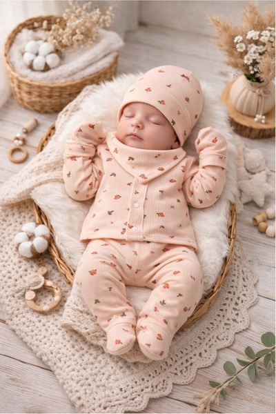 ENİA BABY Yenidoğan Bebek Desenli 5 Parça Hastane Çıkış Seti Kız Bebek Erkek ...