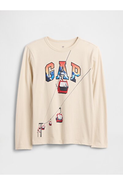 GAP Erkek Çocuk Bej Grafik Baskılı T-Shirt