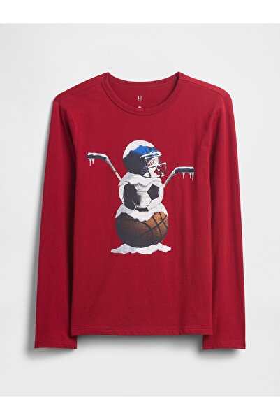 GAP Erkek Çocuk Bordo Grafik Baskılı T-Shirt