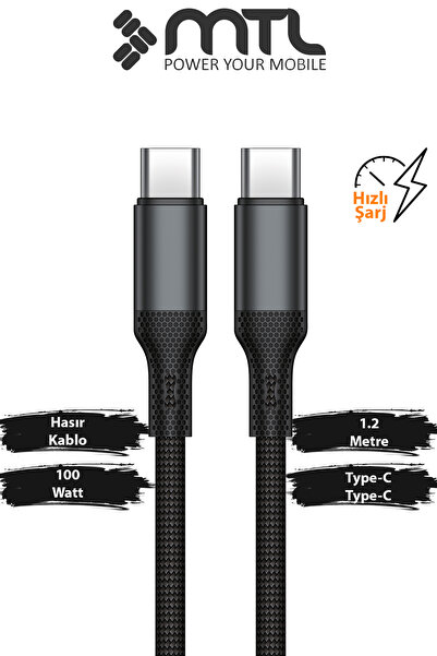 MTL 100W PD Type-C to Type-C Hasır Örgülü Ultra Hızlı Şarj ve Data Kablosu 1....