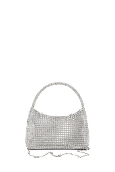 GÖNDERİ(R) Women's Silver Long Chain Hand and Shoulder Strap Evening Dress Bag