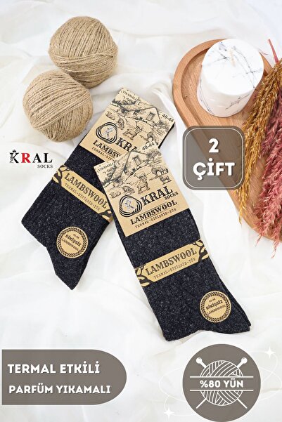 Kral Lambswool Мъжки черни зимни чорапи от агнешка вълна