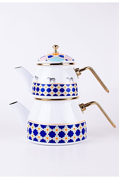 EMAYlab Jaolu Zebra Desenli Emaye Çaydanlık Takımı (Tüm Ocaklarda Kullanılabi...