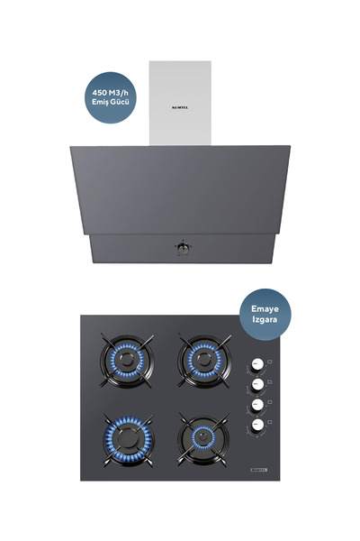 KUMTEL Antrasit 2'li Set (ocak - Davlumbaz)