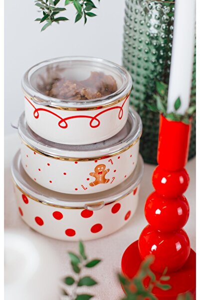 EMAYlab Merry Enamel Triple Storage Container Set (Can Be Used in Oven)