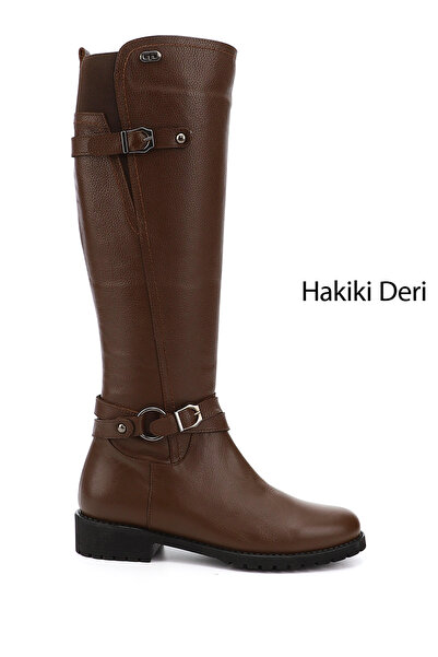 GÖNDERİ(R) Kadın Kahve Floter Fermuarlı Kauçuk Taban Hakiki Deri Çizme