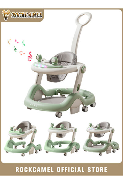 ROCKCAMEL 3-in-1 Foldable Baby Walker, Adjustable Height Anti-Tip Activity Wa...