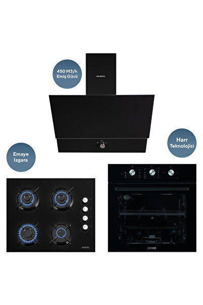 KUMTEL DİZAYN SİYAH CAM ANKASTRE SET