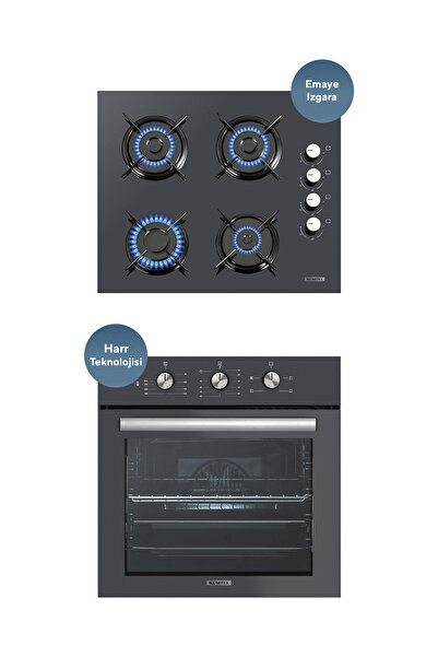 KUMTEL Antrasit 2'li Ankastre Cam Set(fırın Ve Ocak)