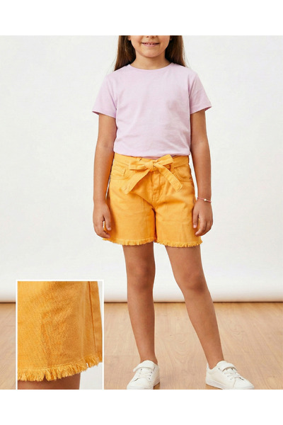 Generic Brand Girl's Shorts Gabardine Fabric Belted Tasseled Leg 100% Cotton ...