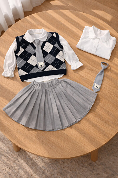 PANDAX KİDS Set de sărbătoare pentru fete, 4 piese: cămașă, pulover, cravată,...