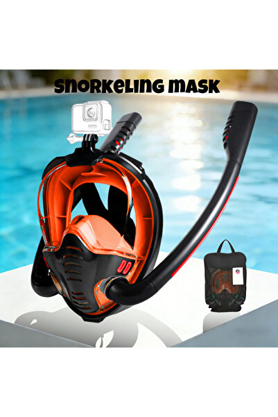 Choice قناع غطس برتقالي للبالغين، مقاس كبير/كبير جدًا، خرطوم مزدوج للتنفس، حا...