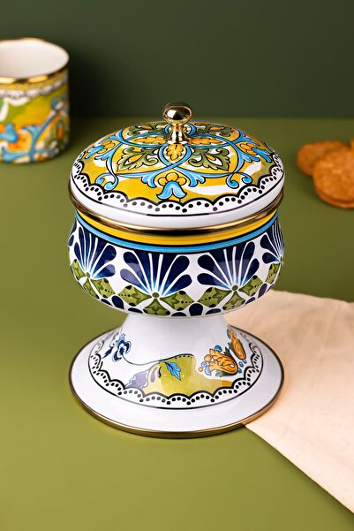 EMAYlab Selge Dekoratif Emaye Kapaklı Şekerlik, Çikolata Sunumu, Çerezlik