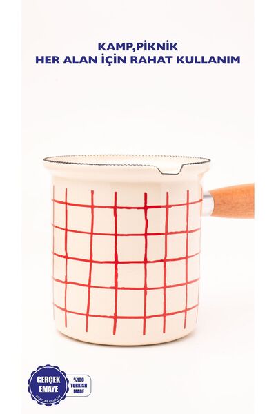 EMAYlab Cupid Checkered Enamel Wooden Handle Coffee Pot (500ml-6 People)
