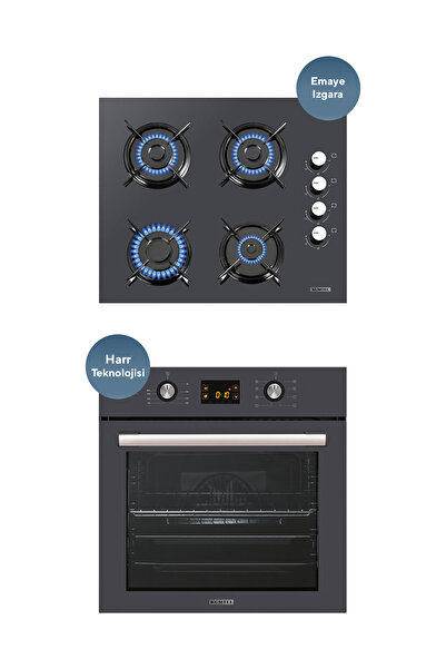 KUMTEL Antrasit 2'li Ankastre Cam Set (FIRIN VE OCAK)