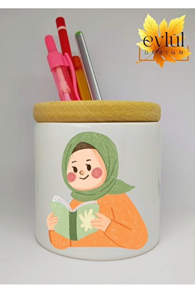 Eylül Design حامل قلم سيراميك مطبوع عليه صورة فتاة محجبة مع هدية عيد ميلاد بت...