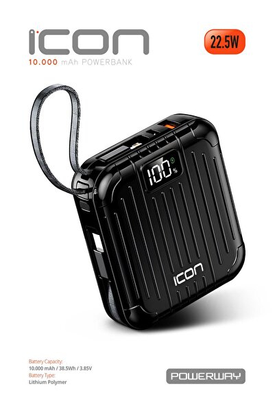 POWERWAY 10.000 mAh PD 22.5 W Hızlı Şarj Gerçek 10.000 mAh Garantili Led Fene...