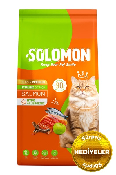 Solomon Kısırlaştırılmış Somon'lu Süper Premium Kedi Maması 9 Kg - Düşük Tahı...