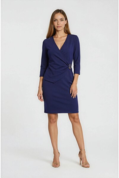 Spazio Eccelso Kruvaze Yaka Toka Detaylı Elbise LACİVERT