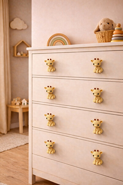 Rekatech ZÜRAFA KULP Çocuk Odası Örgü Desenli Dekoratif Çekmece Hayvan Figürl...