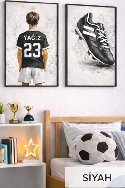 KİDEWO Dekoratif Çocuk Odası Duvar Tablosu 3’lü Set – Kişiye Özel İsimli Futb...