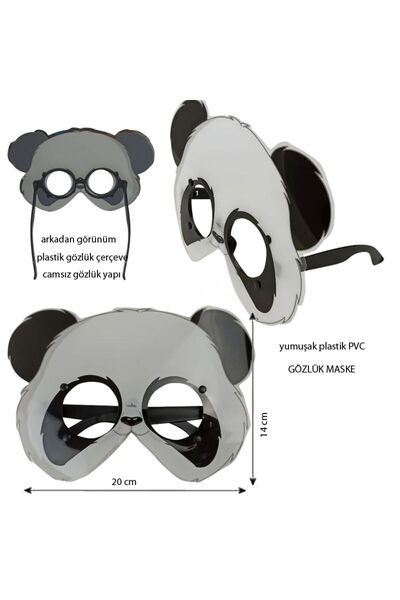 partidolu Gösteri İçin PVC Plastik Panda Çocuk Hayvan Gözlüğü Maskesi 1 Adet