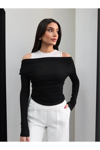 ESRAHELVACI Ασύμμετρη κοπή μπλούζας με λεπτομέρειες αθλητικού στυλ