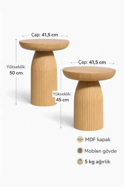 BRBSTORE bohem 2'li ceviz mantar sehpa