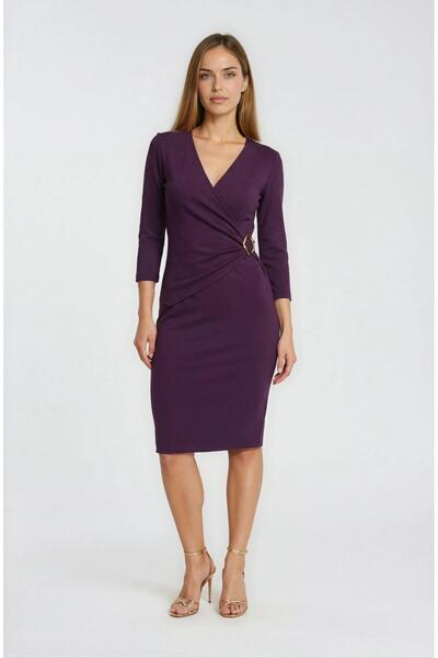 Spazio Kruvaze Yaka Toka Detaylı Midi Kadın Elbise MÜRDÜM