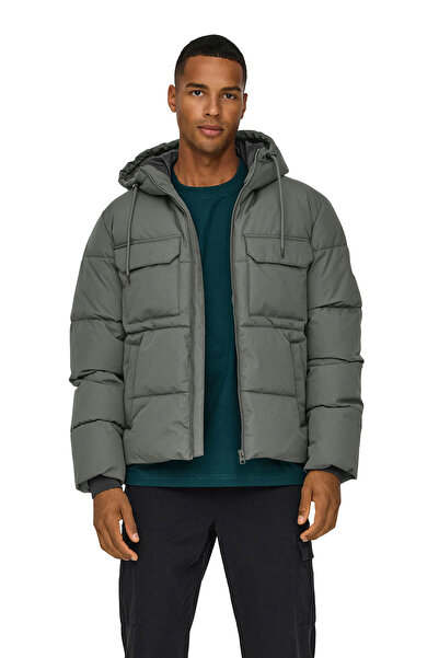 Only & Sons ONSELIJAH PCKT. HOOD JACK GRI Erkek Ceket