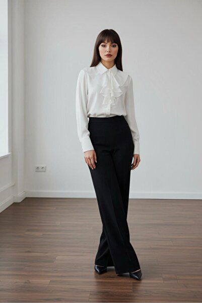 PERA MODA Önü Fırfırlı Dökümlü Iç Göstermeyen Bluz Şık Gömlek