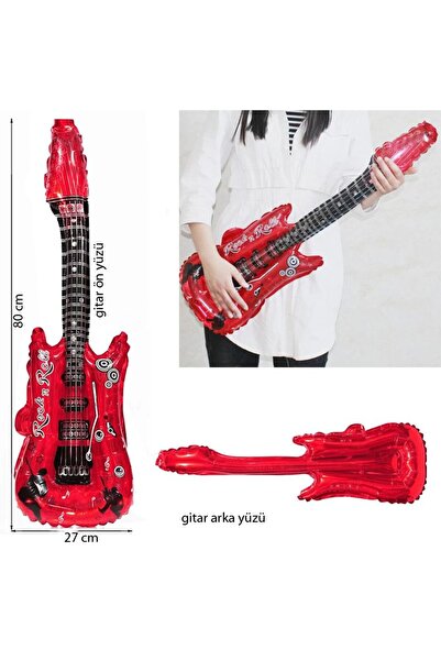 partidolu Retro Disco Gitar Şekilli Folyo Balon Kırmızı Renk 80x27 cm 1 Adet