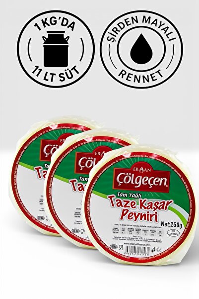 Çölgeçen TAM YAĞLI YAZE KAŞAR PEYNİRİ 750 GR (3 Adet 250Gr) Az Tuzlu,Eriyince...